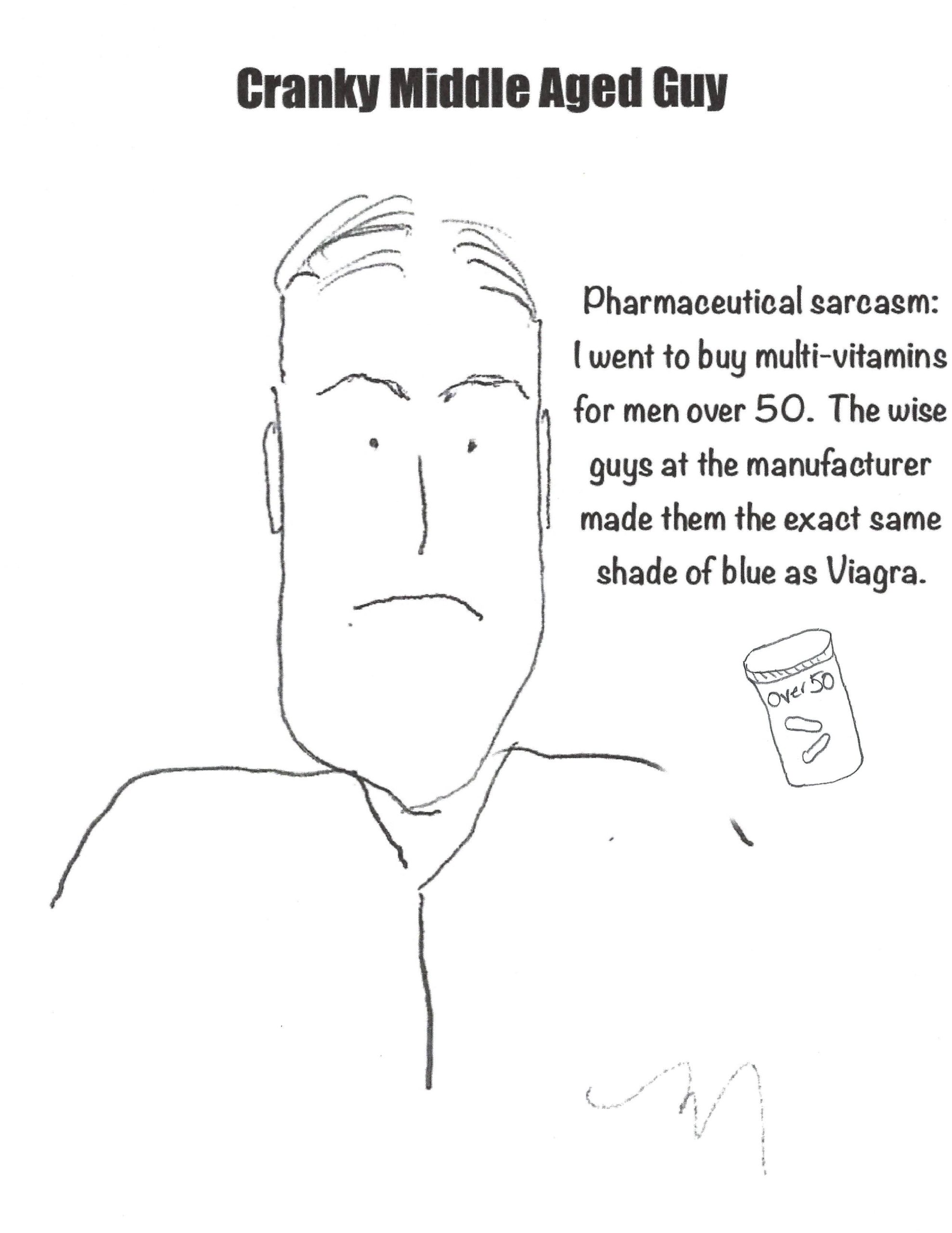 Cranky man talking about taking viagra
