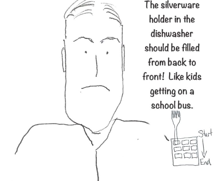 Cranky comic about the rules and regulations of loading silverware into a dishwasher