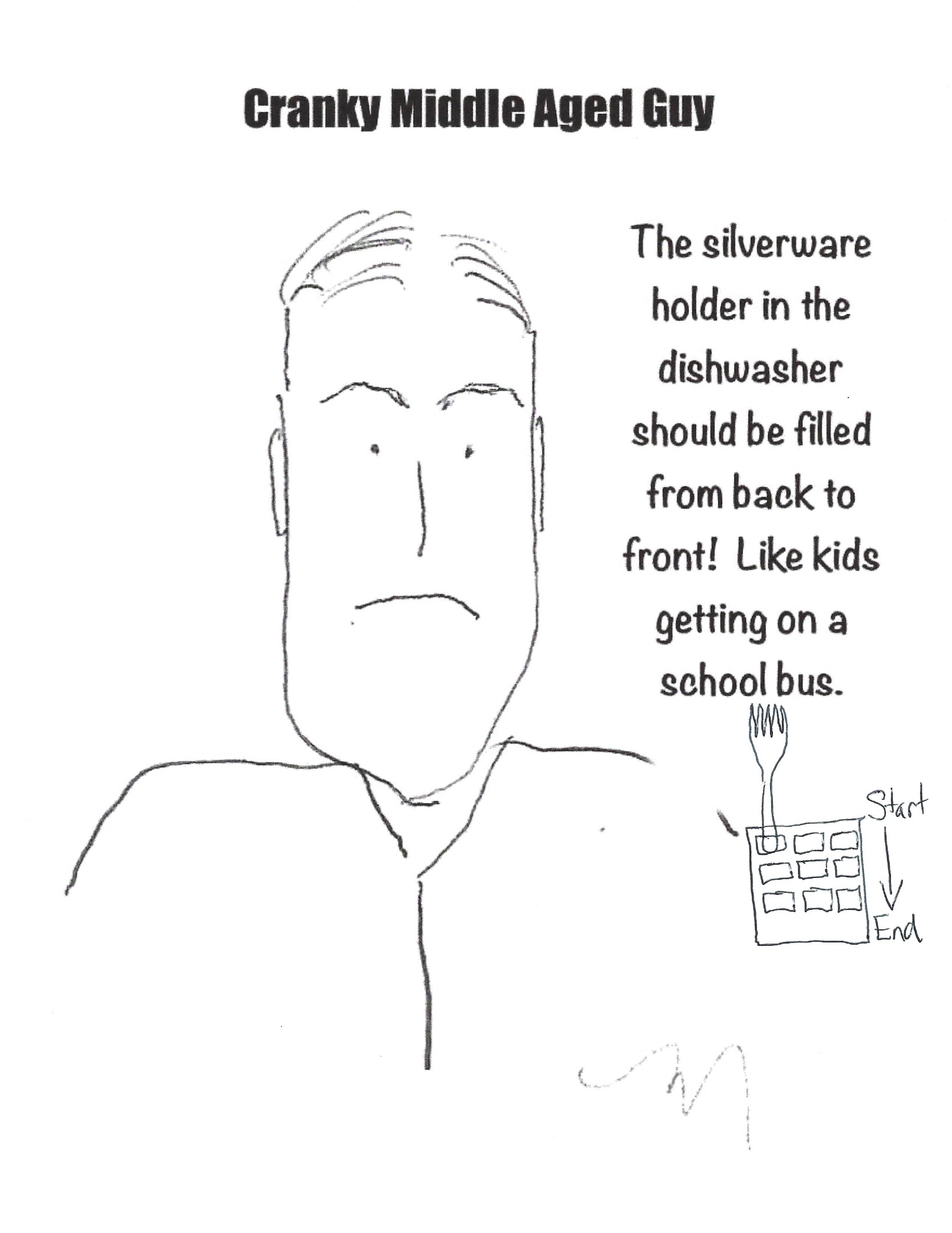 Cranky comic about the rules and regulations of loading silverware into a dishwasher
