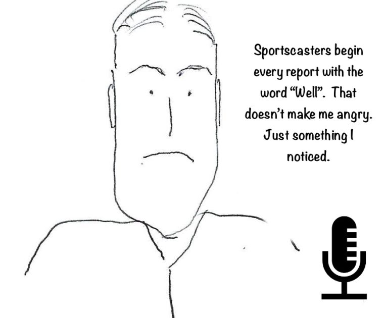 Cranky meme about sportscasters and their speaking