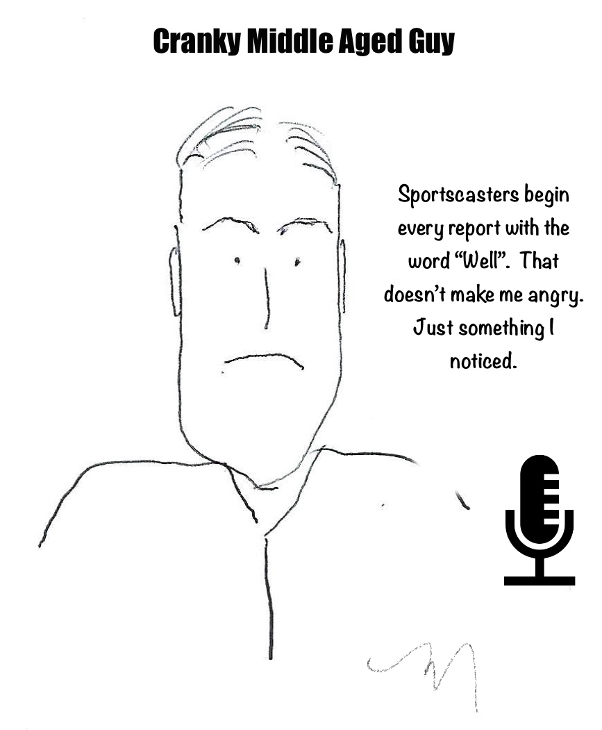 Cranky meme about sportscasters and their speaking