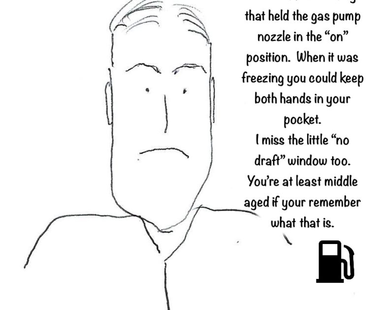 Man thinking about how you used to be able to pump gas hands free by using a nozzle