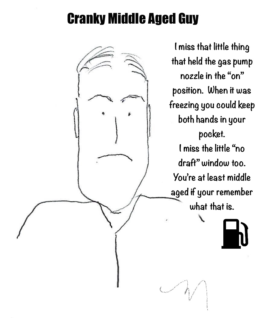 Man thinking about how you used to be able to pump gas hands free by using a nozzle